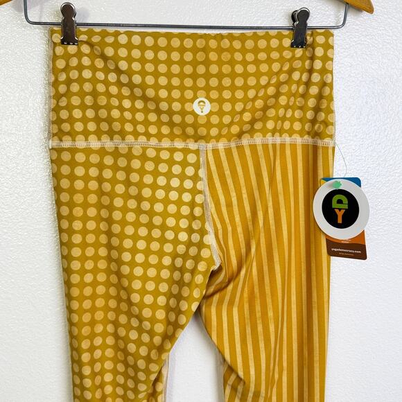 Yoga Democracy Womens Large Bell Bottoms Yoga Pants Yellow Polka Dot Striped NWT - Picture 7 of 12